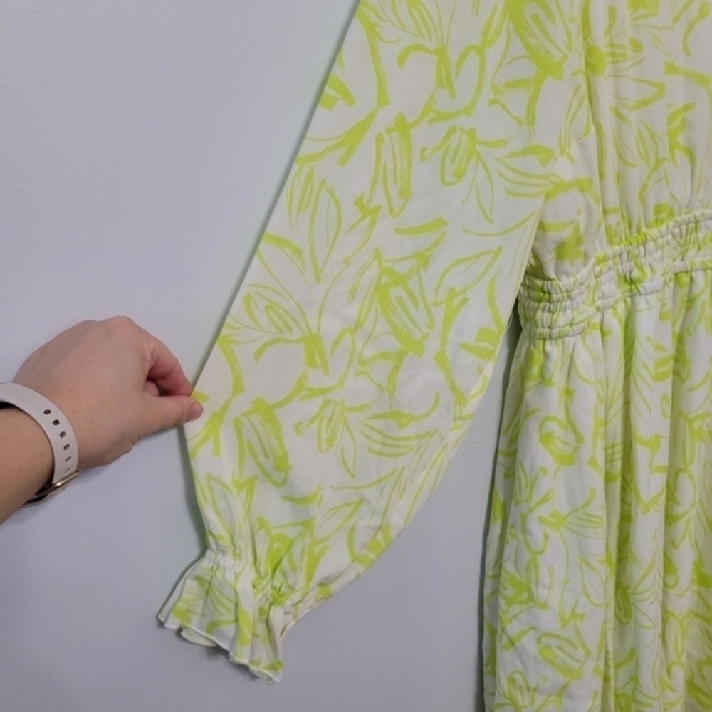 Torrid Mini Wash Gauze Wide‎ Waist Skater Dress Size 1X Floral Yellow Green Lime - Picture 7 of 16